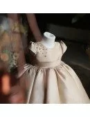 Vintage Champagne Ballgown Girls Pageant Gown Couture Flower Girl Dress With Bubble Sleeves