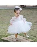 Super Cute White Tutu Flower Girl Dress With Bubble Sleeves