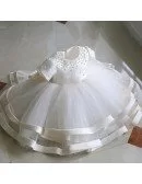 High-end Beaded Ivory Puffy Flower Girl Dress Pageant Gown With Sleeves