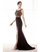 Beaded Black Tight Formal Dress With Slit Front For Women