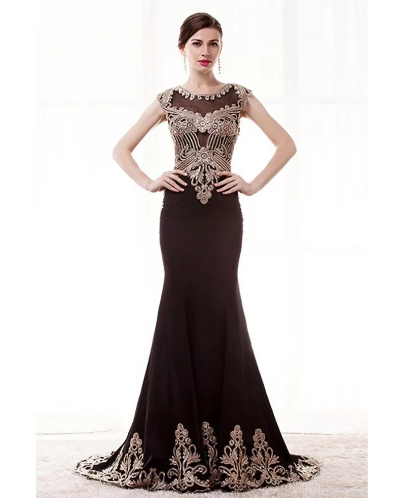 Vintage Mermaid Fitted Formal Dress With Applique Lace #H76068 ...