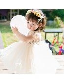 Super Cute Champagne Tulle Flower Girl Dress Tutus Toddler Pageant Gown
