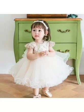 Super Cute Champagne Tulle Flower Girl Dress Tutus Toddler Pageant Gown