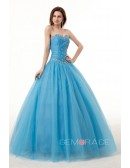 Ocean Blue Ballgown Beaded Sweetheart Long Tulle Prom Dress