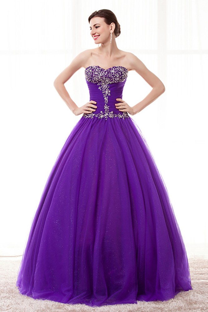 Cheap Ball Gown Purple Prom Dress For Juniors With Beading H76069