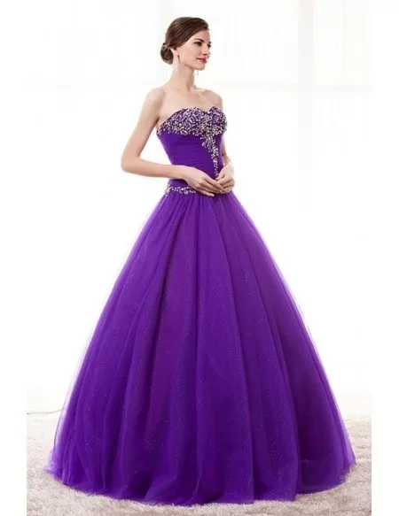 Cheap Ball Gown Purple Prom Dress For Juniors With Beading