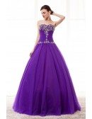 Cheap Ball Gown Purple Prom Dress For Juniors With Beading