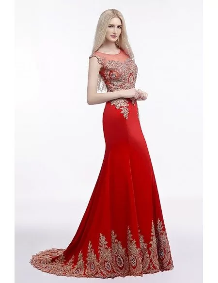 2018 Fit And Flare Red Prom Dress Long With Applique Lace