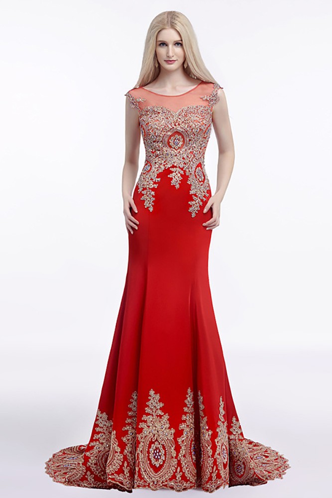 2018 Fit And Flare Red Prom Dress Long With Applique Lace #H76070 ...