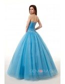 Ocean Blue Ballgown Beaded Sweetheart Long Tulle Prom Dress