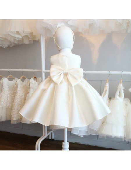 High-end Cream White Satin Flower Girl Pageant Dress Formal Weddings