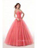 Red Ballgown Beaded Sweetheart Long Tulle Prom Dress