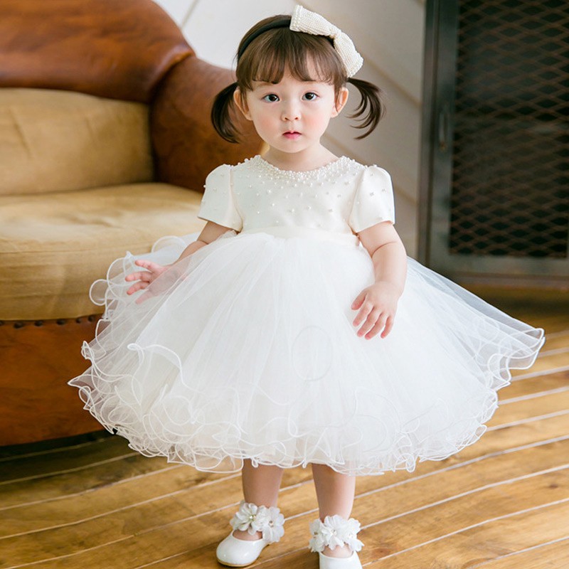 White puffy flower hot sale girl dresses