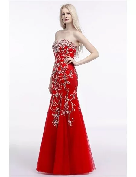 Beautiful Petite Fitted Red Prom Dress Long With Shiny Sequins