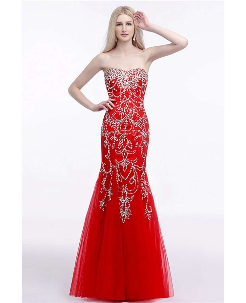 red shiny prom dress