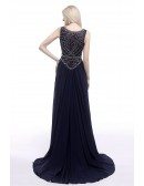 2018 Elegant Navy Blue Prom Dress Long With Glitter Crystals