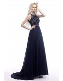 2018 Elegant Navy Blue Prom Dress Long With Glitter Crystals
