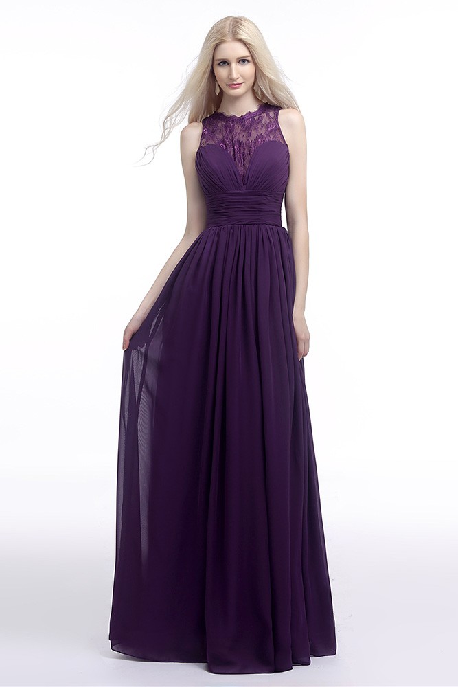 Flowy Chiffon Purple Prom Dress Long With Lace Sheer Top 2018 #H76077 ...