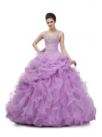 Ball Gown Lilac Prom Dress With Beading Straps For Teens