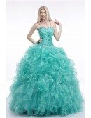 Turquoise Ball Gown Prom Dress With Cascading Ruffles For Juniors