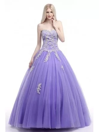 Corset Ball Gown Lavender Prom Dress With Lace Beading Bodice