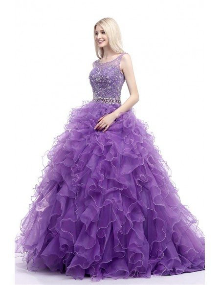 Cascading Ruffled Ball Gown Formal Dress Purple For 8th Grade Teens