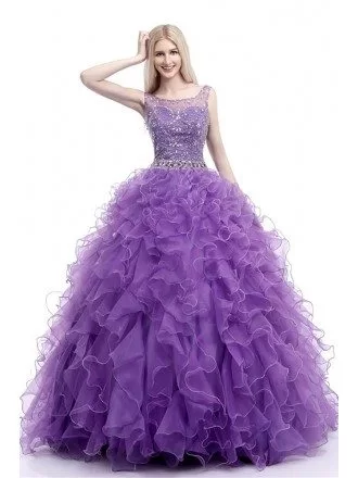 Cascading Ruffled Ball Gown Formal Dress Purple For 8th Grade Teens