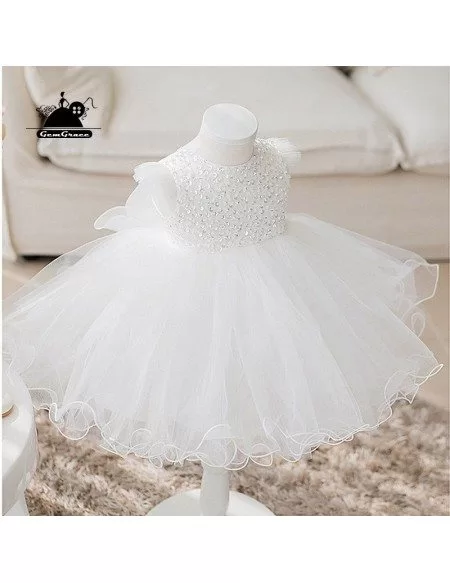 High-end Sequined White Tulle Flower Girl Dress Tutus Girls Ballet Dress