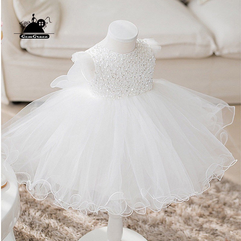 High-end Sequined White Tulle Flower Girl Dress Tutus Girls Ballet ...