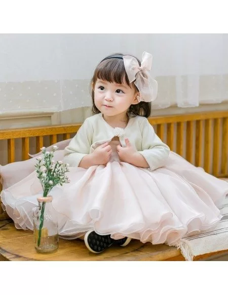 Blush Pink Cute Puffy Flower Girl Dress Baby Toddler Pageant Gown