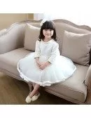 Elegant White High Neck Girls Pageant Gown With Sleeves For Weddings
