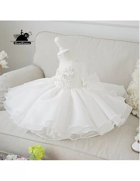 Couture Short White Princess Flower Girl Wedding Dress With Flowers