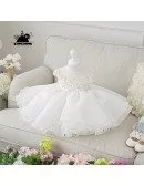 Couture Short White Princess Flower Girl Wedding Dress With Flowers