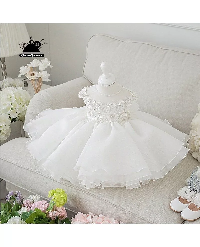 Couture Short White Princess Flower Girl Wedding Dress With Flowers # ...