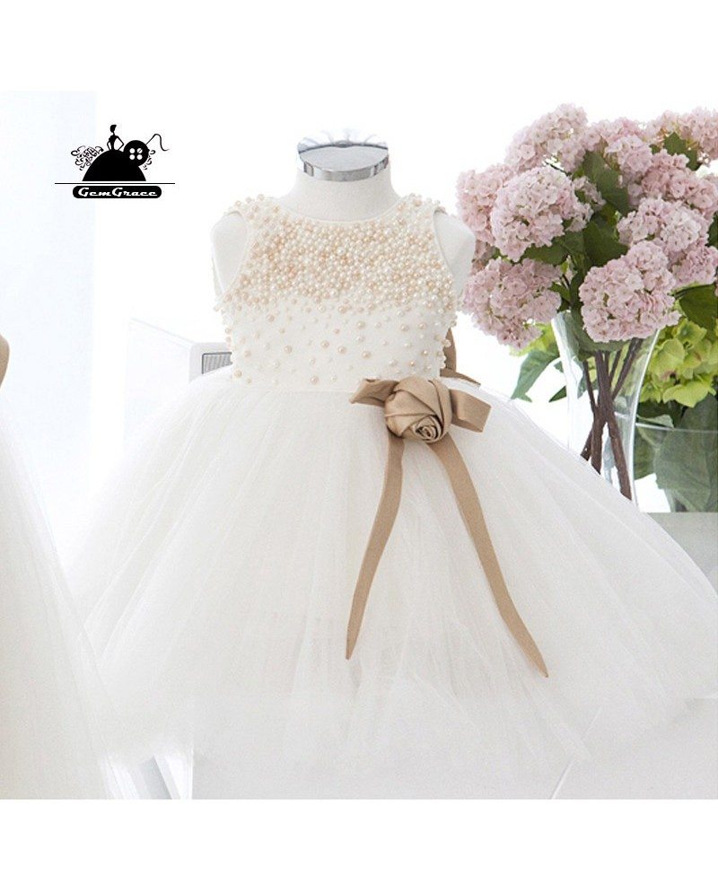 Ivory Short Tulle Beaded Flower Girl Dress Tutus Wedding Dress For ...