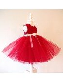 Burgundy Short Tutu Flower Girl Dress With Sash Pageant Gown For Girls