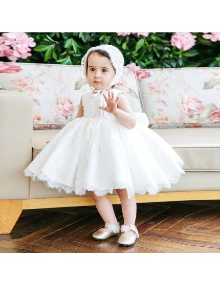 High-end Puffy White Lace Flower Girl Dress Toddler Pageant Party Dress