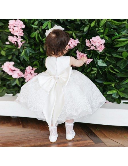 Couture Tulle Tutu Lace Flower Girl Dress With Big Bow In Back