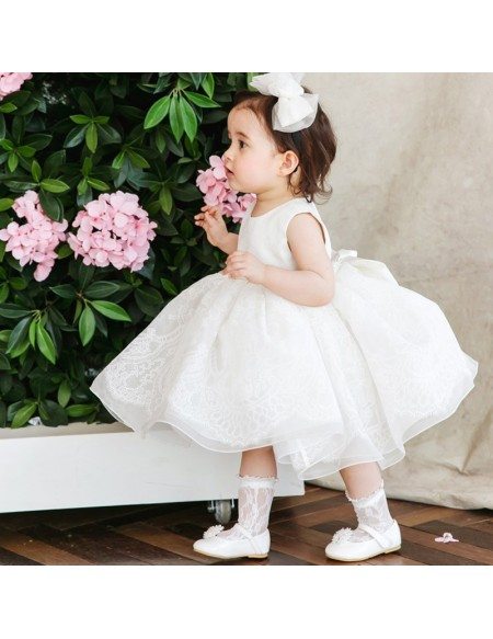 Couture Tulle Tutu Lace Flower Girl Dress With Big Bow In Back