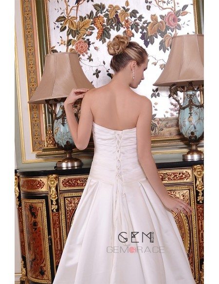 Ball-Gown Strapless Cathedral Train Satin Wedding Dress With Ruffle