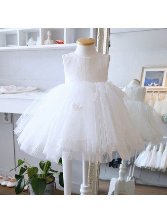 White Lace And Tulle Princess Flower Girl Dress Toddler Party Dress