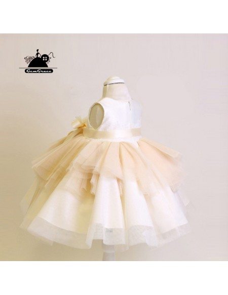 Unique Champagne Couture Flower Girl Dress With Sash Wedding Dress For Kids