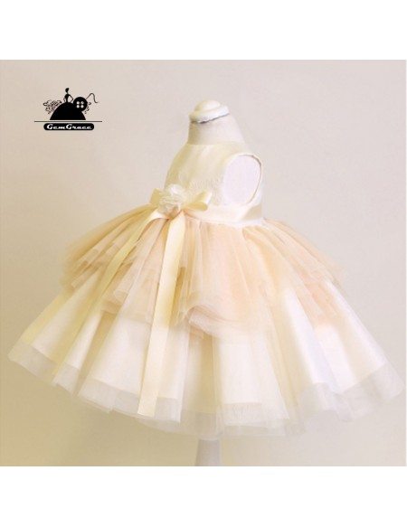 Unique Champagne Couture Flower Girl Dress With Sash Wedding Dress For Kids