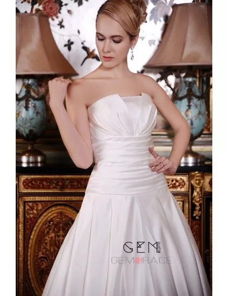 Ball-Gown Strapless Cathedral Train Satin Wedding Dress With Ruffle
