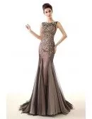 Unique Brown Fitted Prom Dress Sleeveness With Sparkly Beading