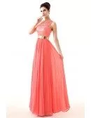 Flowy Chiffon A Line Watermelon Prom Dress With Lace Top