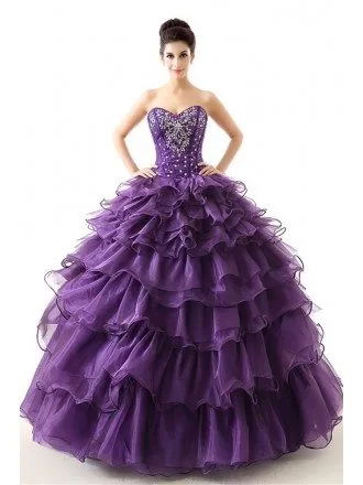 Cheap Red Ball Gown Formal Dress Tiered With Beading For Teens
