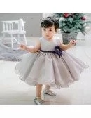 Grey Puffy Organza Flower Girl Dress For Toddler Girls High Quality