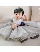 Grey Puffy Organza Flower Girl Dress For Toddler Girls High Quality