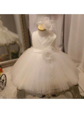 Designer Puffy White Tulle Flower Girl Dress Tutus Pageant Gown